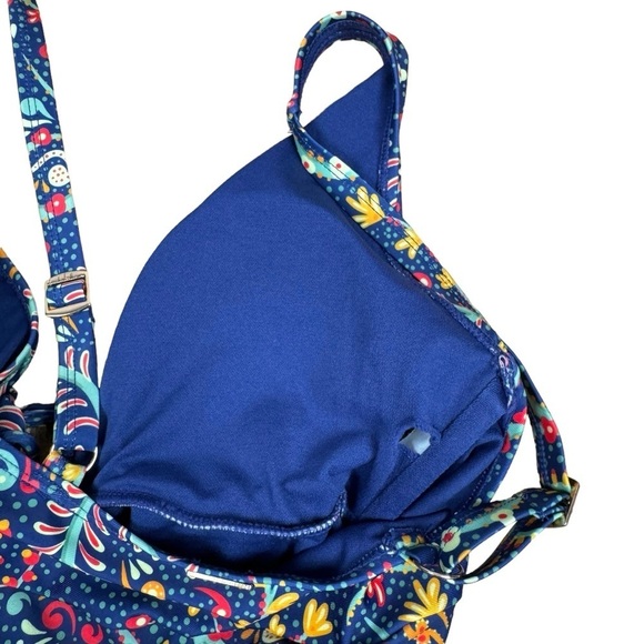 Nicole Miller One Piece Swimsuit S Blue Floral Sweetheart Adjustable Ruched NEW - Picture 10 of 15